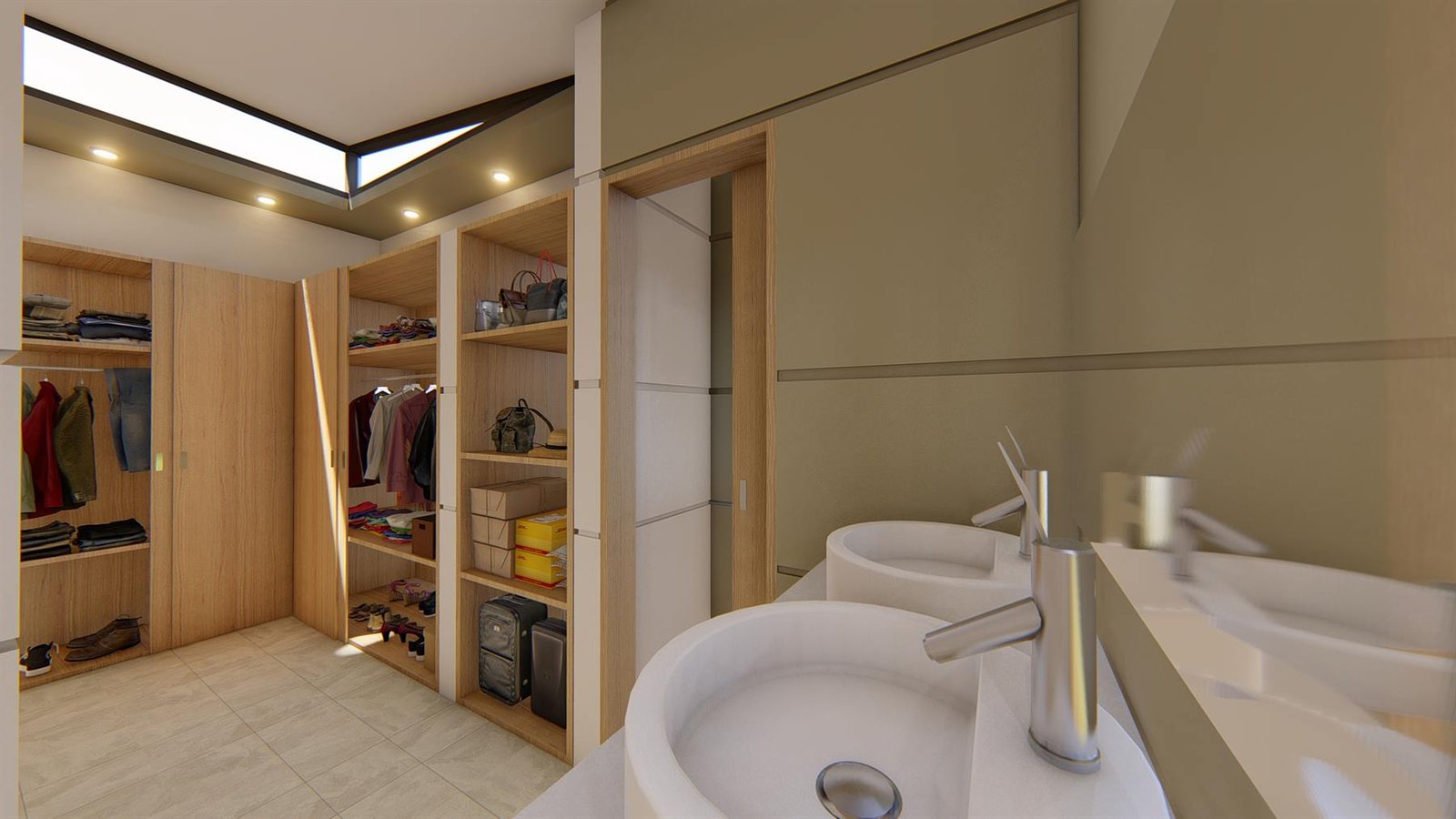Vestier y baño principal iluminados cenitalmente